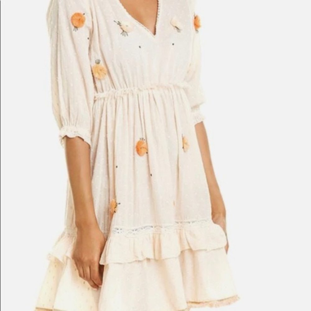 Z&L Cream And Orange Floral Cotton Dress Large